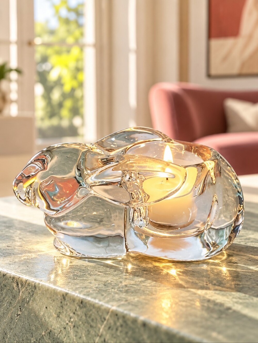 Vintage Indiana Glass #1690 Clear Bunny Rabbit Votive Candle Holder USA